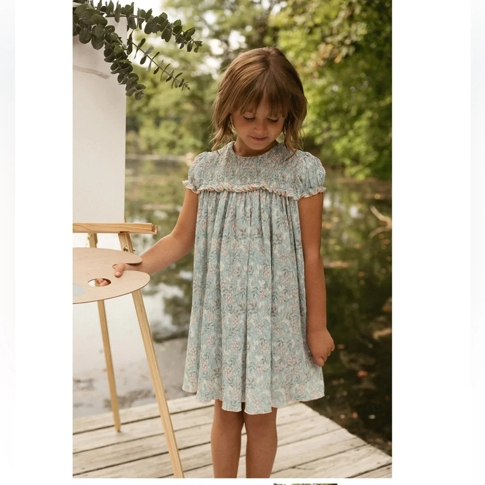NWT Kipp Girls Asil Floral  Runched Peasane Cottagecore Dress